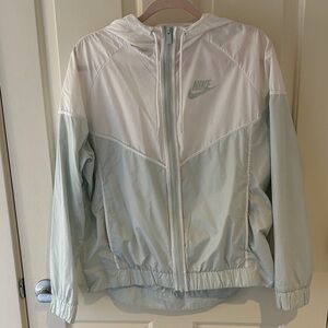 Nike Women’s White and Light Teal Hooded Jacket